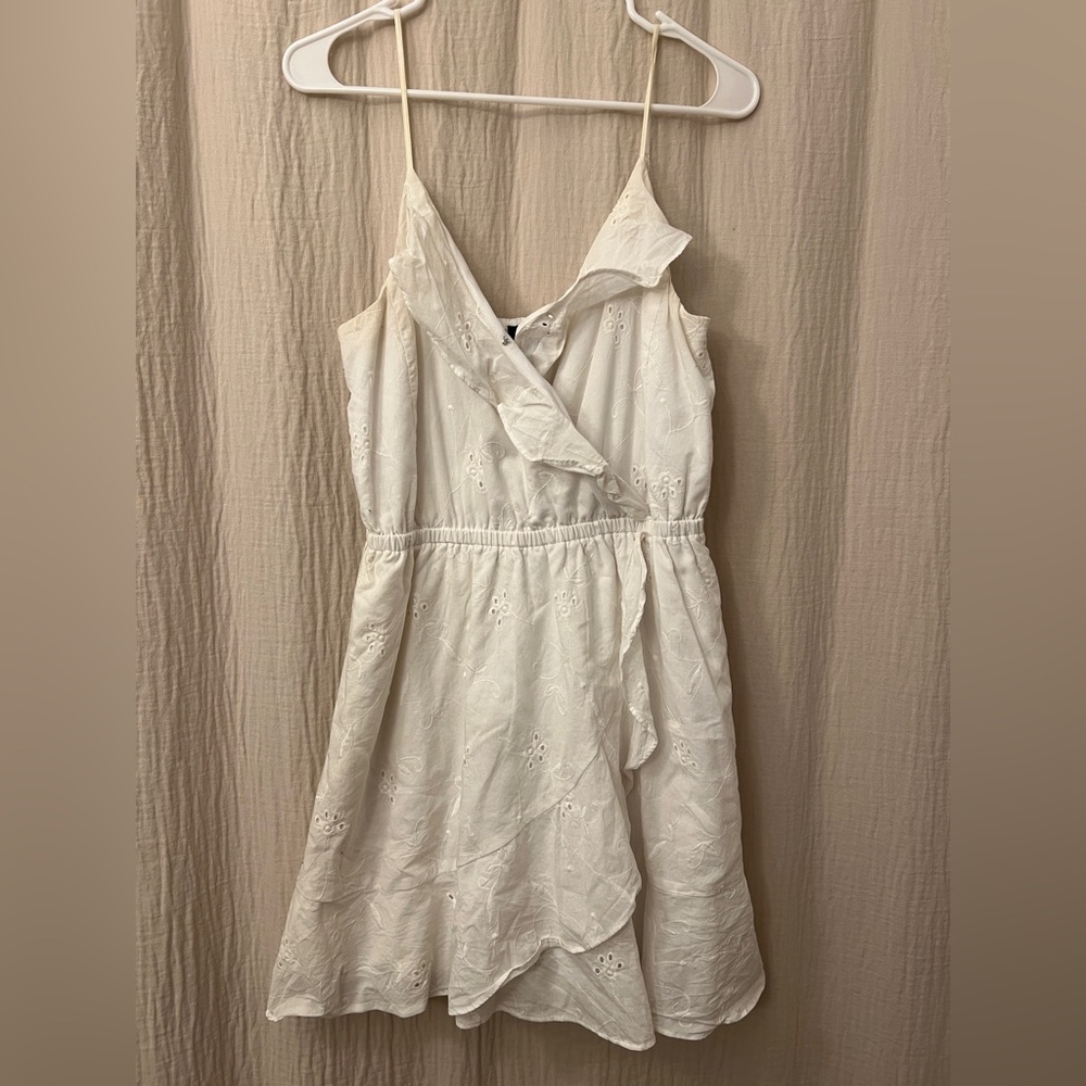 Express White Ruffle Floral Embroidered Dress